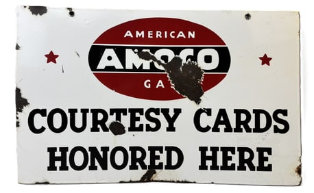 American Amoco Courtesy Cards Honored Here DSP Porcelain Sign