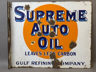 Gulf Supreme Auto Oil DSP Porcelain Flange Gas Station Sign