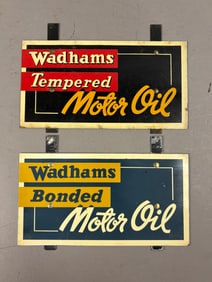 Pair Wadhams Tempered & Bonded Motor Oil Pair Oil Rack Signs
