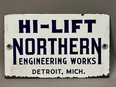 HI-LIFT Northern Engineering Works Detroit Michigan SSP Porcelain Sign