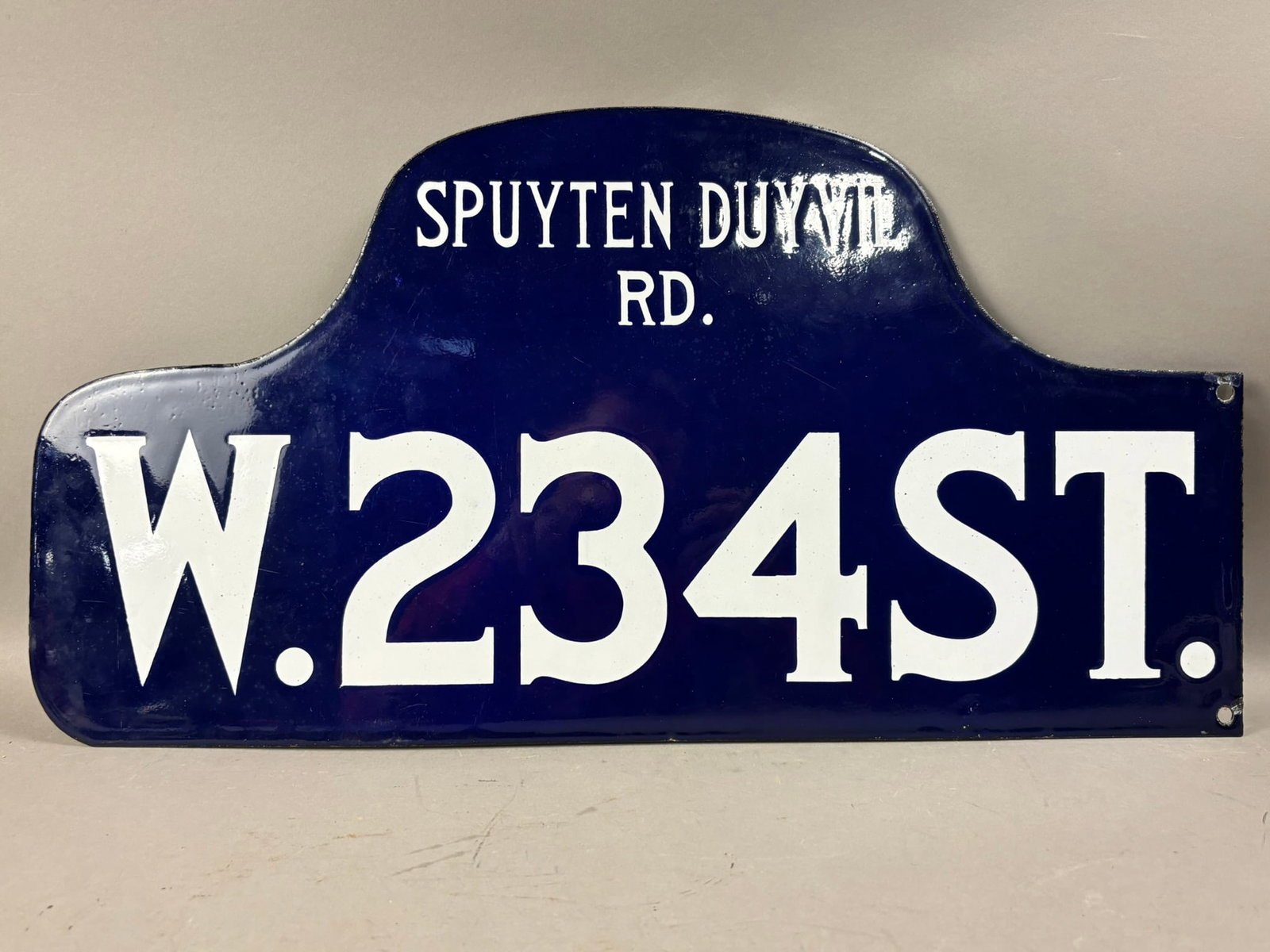 Original W. 234 ST & Spuyten Duyvil DSP Porcelain Street Sign: See all photos for a better idea on condition. All items are sold as-is, where-is! This is a simulcast auction event, with in house bidding offered, along with multiple online bidding platforms. If yo
