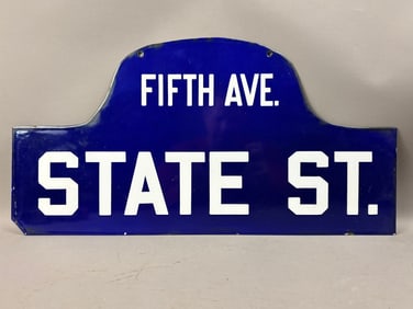 Original State & Fifth Street 1920s DSP Porcelain Street Sign