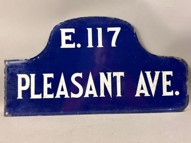 Original E. 117 & Pleasant Avenue 1920s DSP Porcelain Street Sign