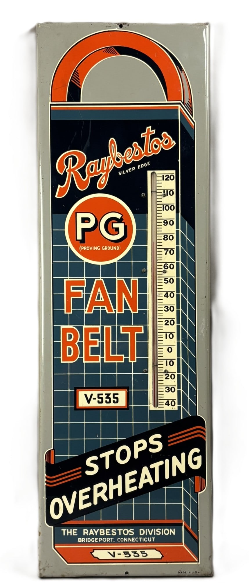 Raybestos PG Fan Belt Original 1930s Metal Advertising Thermometer (1 of 10)