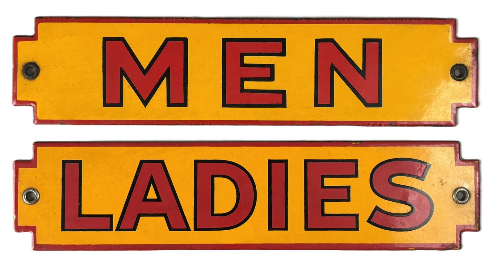 Pair Men & Ladies 1930s Shell Gas Station Restroom SSP Porcelain Signs (1 of 4)
