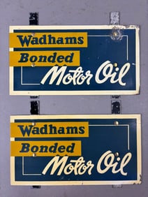 Wadhams Bonded  Motor Oil Pair Oil Rack Signs Blue Yellow