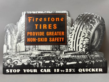 Firestone Tires Non Skid Safety Original 1930s Cardstock Advertising Sign