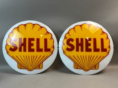 Shell Tiger Stripe Clam Shell Pair 14" Gas Pump Globe Lenses