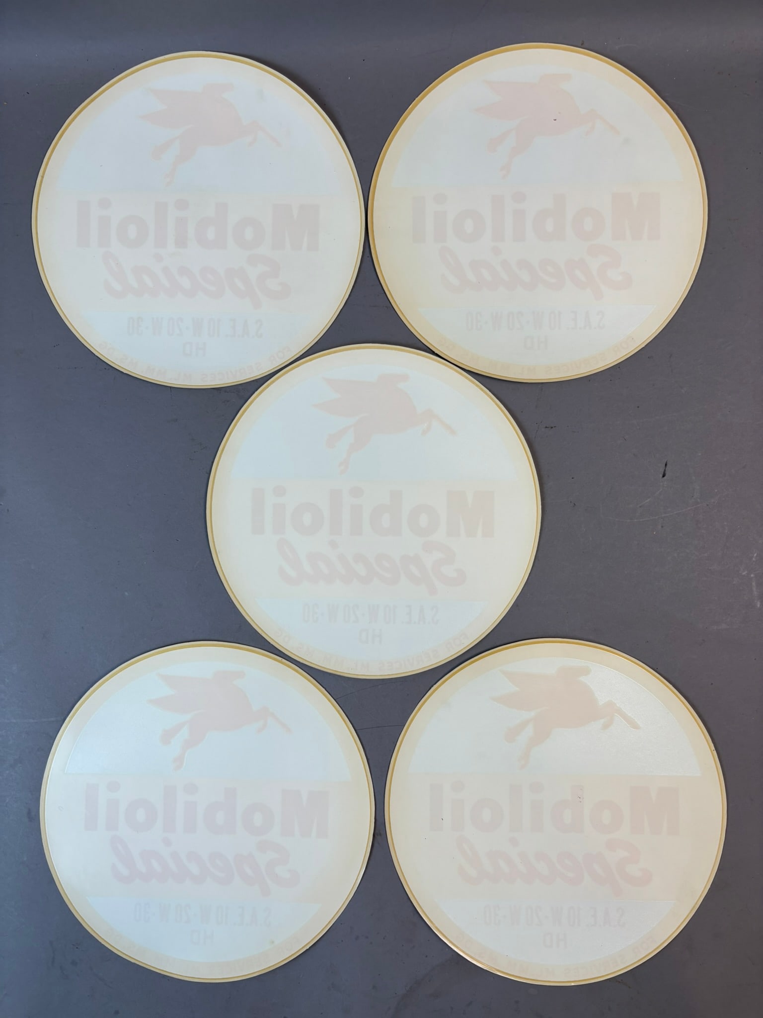 5 Mobiloil Special 9" SAE10W-20W-30 HD Gas Pump Decals NOS (1 of 3)