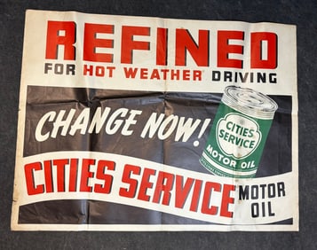 Cities Service Change Now Motor Oil 40s-50s Paper Advertising Sign