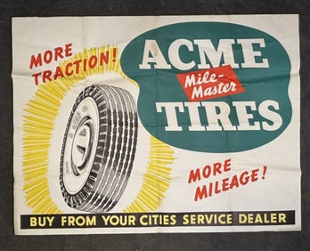 Cities Service Acme Tires 40s-50s Poster Advertising Sign