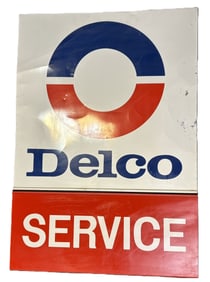 Delco Service Painted Metal Original 1970s GM Advertising Pair Signs