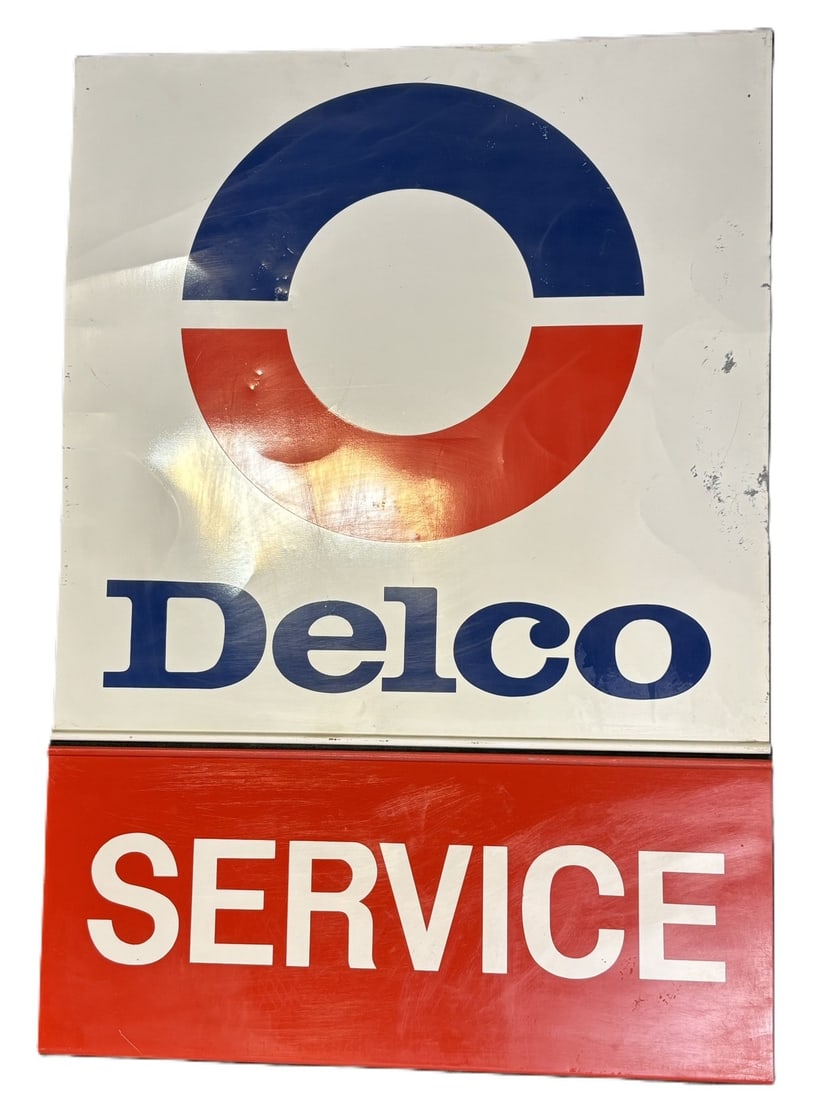 Delco Service Painted Metal Original 1970s GM Advertising Pair Signs (1 of 9)