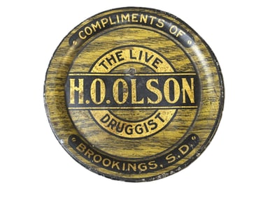 H.O. Olson The Live Druggist Brookings South Dakota Advertising Tip Tray