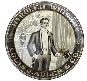 Hyroler Whiskey Louis J Adler & Co Tin Litho Tip Tray by Chas Shonk