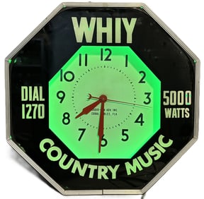 WHIY Country Music Dial 1270 Original Neon Advertising Clock Coral Gables Florida
