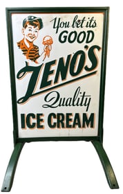 Antique 1920s Zeno's Quality Ice Cream DSP Porcelain Curbside Sign
