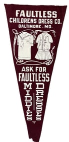 Faultess Childrens Dress Co Baltimore Maryland 1920s Felt Advertising Pennant