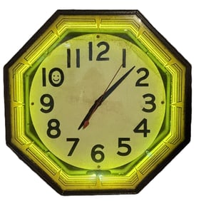 Original 30s-40s Neon Yellow Advertising Clock - Works