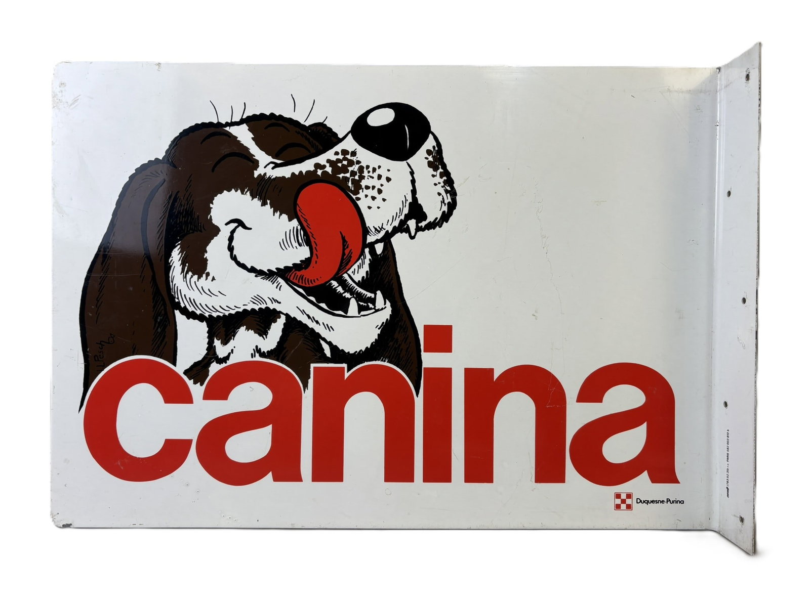 Duquesne Purina Canina Dog Food DST Painted Flange Sign: 20" x 14" x 2" - See all photos for a better idea on condition. All items are sold as-is, where-is! This is a simulcast auction event, with in house bidding offered, along with multiple online bidding