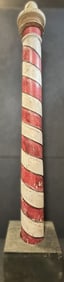 Antique Original 20s Red & White Painted Wooden Barber Shop Pole