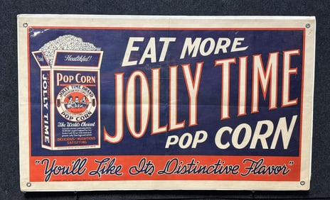 Eat More Jolly Time American Pop Corn Co 1936 Cardstock Advertising Poster