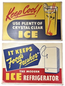 Pair 1947 Keep Cool & Foods Fresher Cardstock Refrigerator Signs