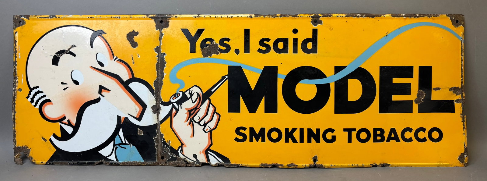 Model Smoking Tobacco SSP Porcelain Advertising Sign: 36" x 12" - See all photos for a better idea on condition. All items are sold as-is, where-is! This is a simulcast auction event, with in house bidding offered, along with multiple online bidding plat