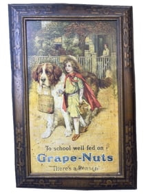 Antique Grape Nuts Self Framed Early 1900s Metal Advertising Sign