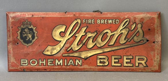 Strohs Bohemian Beer Celluloid Over Cardboard Original 1920s Sign