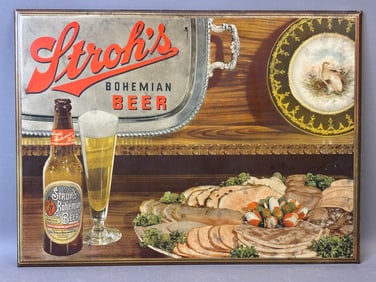Strohs Bohemian Beer Tin Over Cardboard Original 1940s Sign