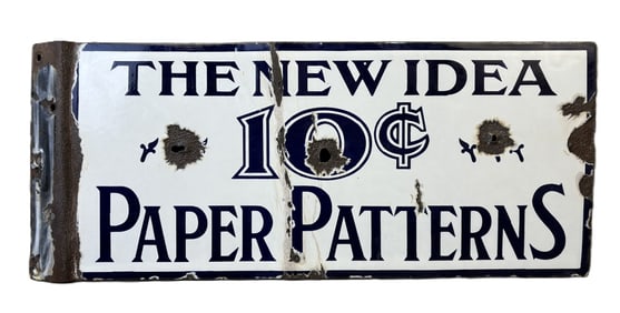 The New Idea Paper Patterns 10 Cent DSP Porcelain Flange Sign