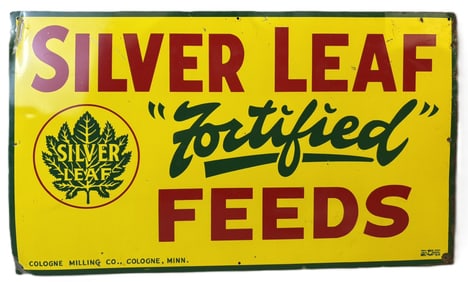 Silver Leaf Fortified Feeds SST Tin Advertising Farm Sign