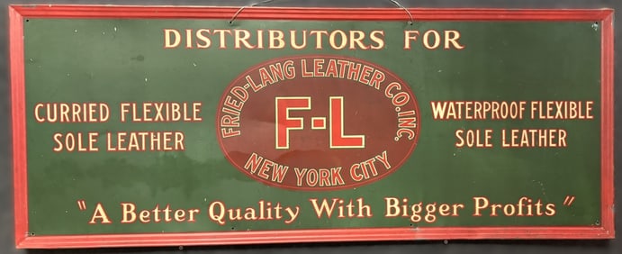 Fried-Lang Leather Co New York City Self Framed SST Tin Advertising Sign