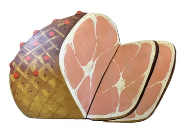 Antique 1940s Era Sliced Spiral Ham Hand Painted Wooden Butcher Shop Sign