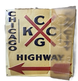 Chicago Kansas City Highway NOS 12" SST Embossed Sign w/ Arrow