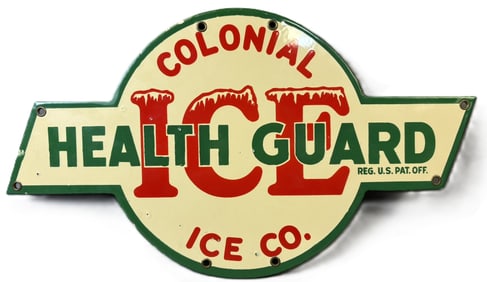 Colonial ICE Co Health Guard SSP Porcelain Advertisign Sign - High Grade