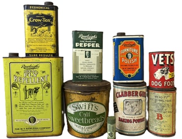 Lot 9 Original General Store Tins Swifts Clabber Girl Crow Tox & More