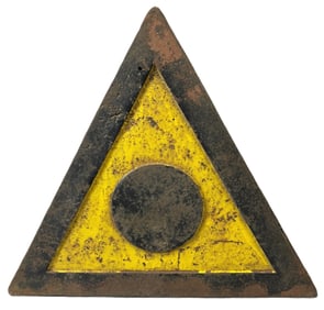 Antique Original Painted Cast Iron Triangle Locomotive Train Railroad Flanger Sign