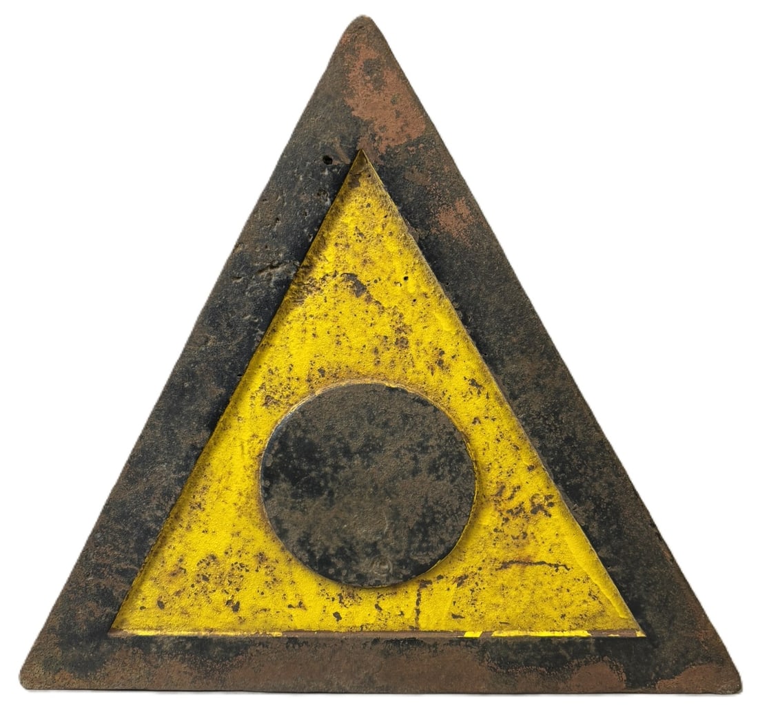 Antique Original Painted Cast Iron Triangle Locomotive Train Railroad Flanger Sign (1 of 8)