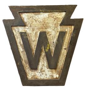 Antique Pennsylvania Railroad Original Cast Iron Whistle Stop Sign