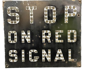 Stop On Red Signal Original Railroad Locomotive Train Sign w/ Glass Marbles