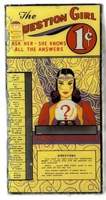 The Question Girl 1 Cent Original Reverse Painted Glass Advertising Machine