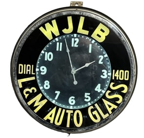 WJLB L&M Auto Glass Glodial Neon Advertising Clock - Works