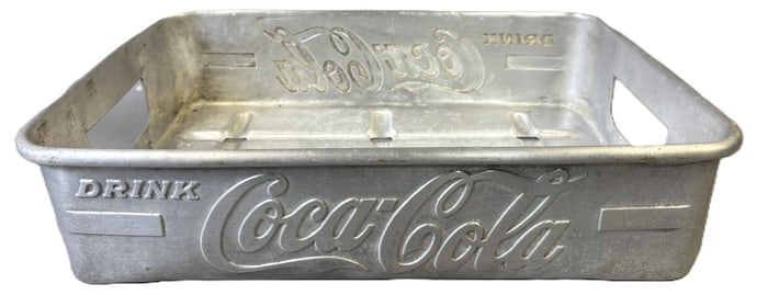 Drink Coca Cola Polished Aluminum 1950s Stadium Soda Carrier Crate