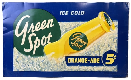 Green Sport Orange Ade 5 Cent SST Embossed Soda Pop Sign