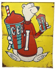 ICEE Original Painted DST Metal Polar Bear Soda Pop Sign