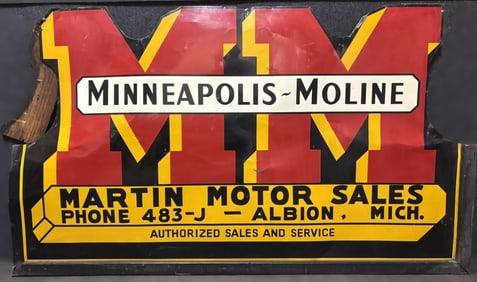 Minneapolis Moline Martin Motor Sales Albion Michigan Painted Metal Sign