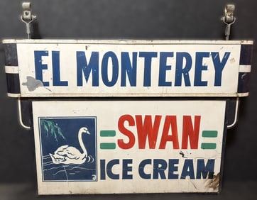 El Monterey Swan Ice Cream DST 1940s Store Advertising Sign
