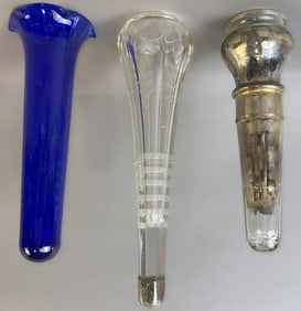 Lot 3 Original Mercury Cobalt & Cut Glass 1920s Automotive Bud Vases